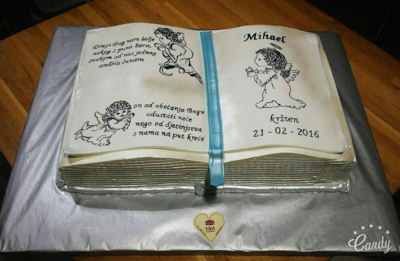 Torta za krštenje otvorena knjiga sa anđelima (451)