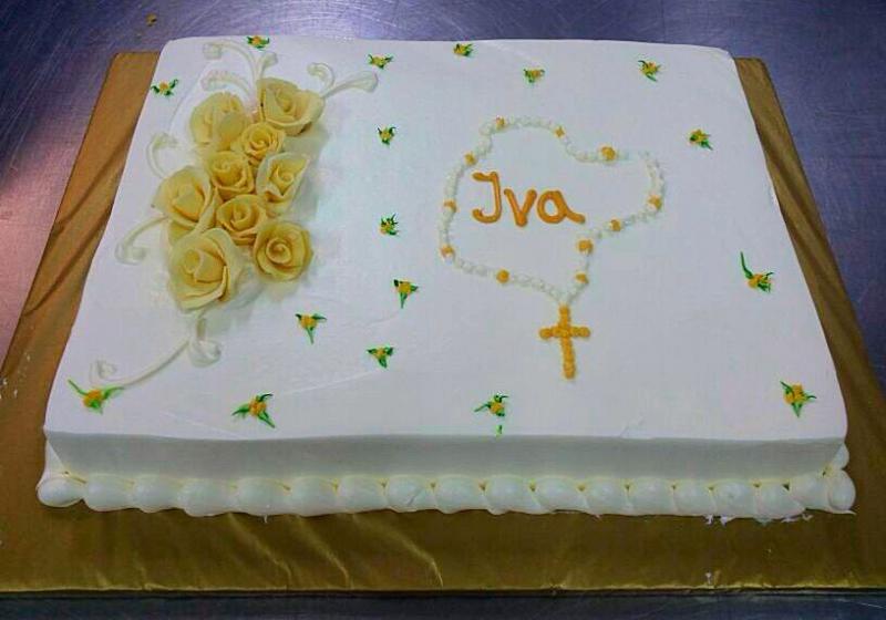 Torta za pričest ili krizmu žute ruže, krunica i sitno cvijeće (536)