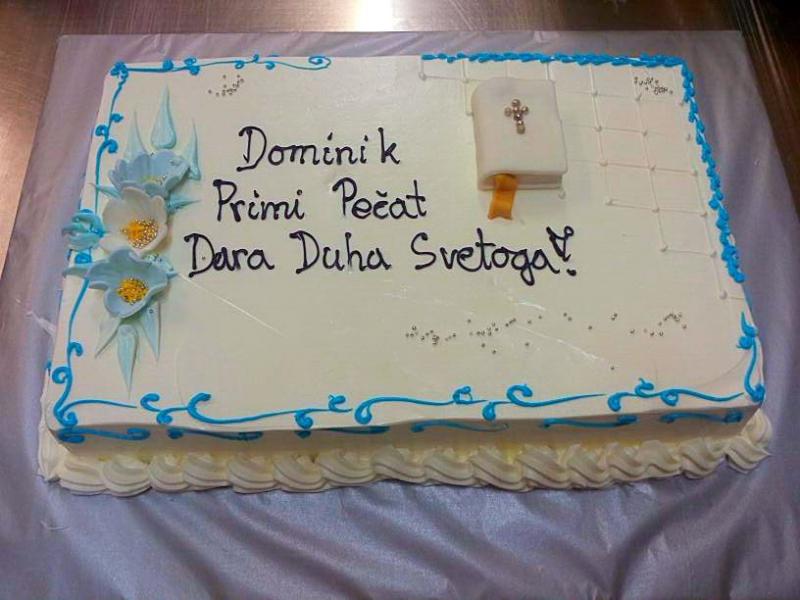 Torta za krizmu sa bijelom biblijom, plavi dizajn (543)