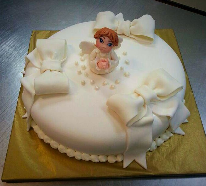 Torta za krštenje i pričest sa mašnama i anđelom (458)