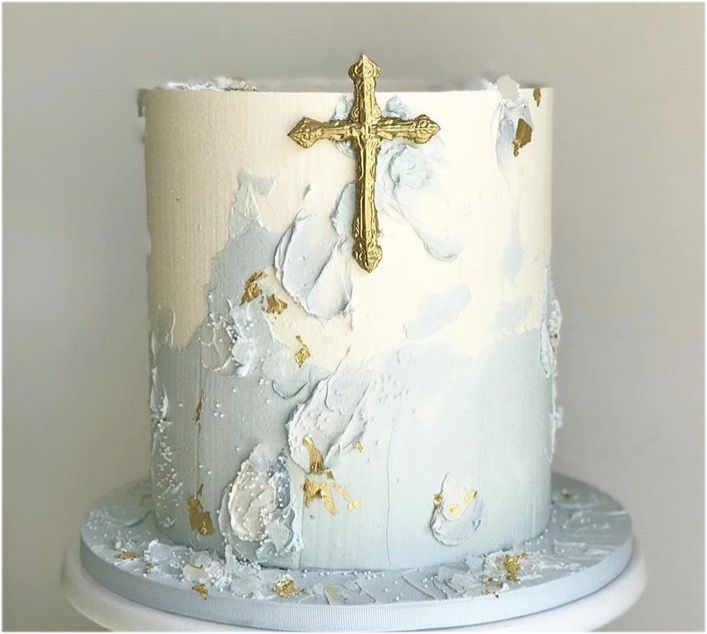 Torta za pričest, krizmu, plavo bijeli, zlatni dizajn (571)