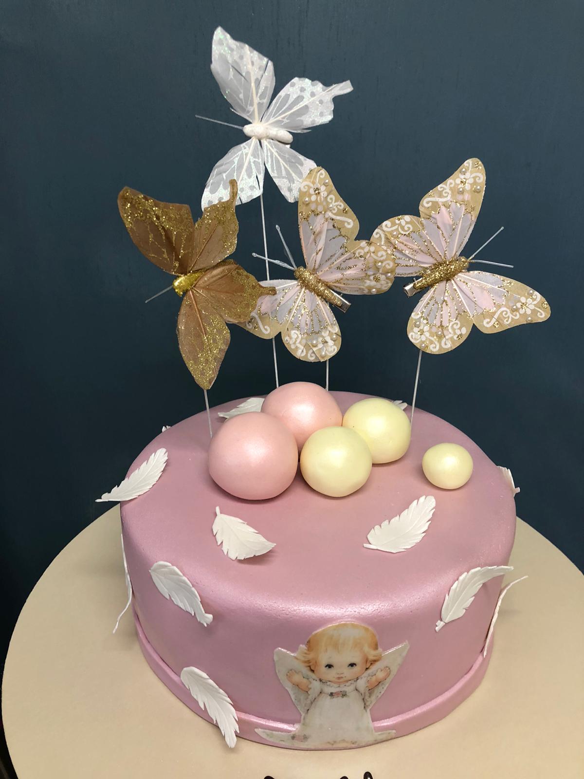 Torta za krštenje sa leptirima, lila (466)