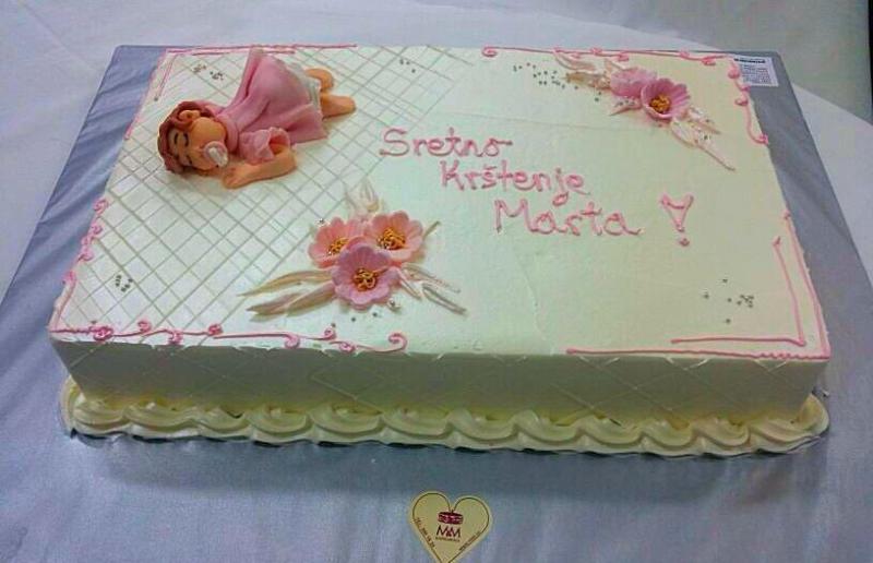 Torta za krštenje, beba u rozoj haljinici (462)
