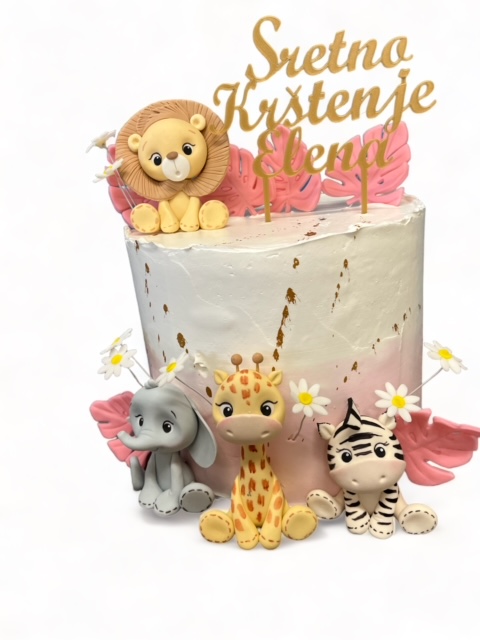 Jungle cake pink (žirafa, zebra, lav) (129)