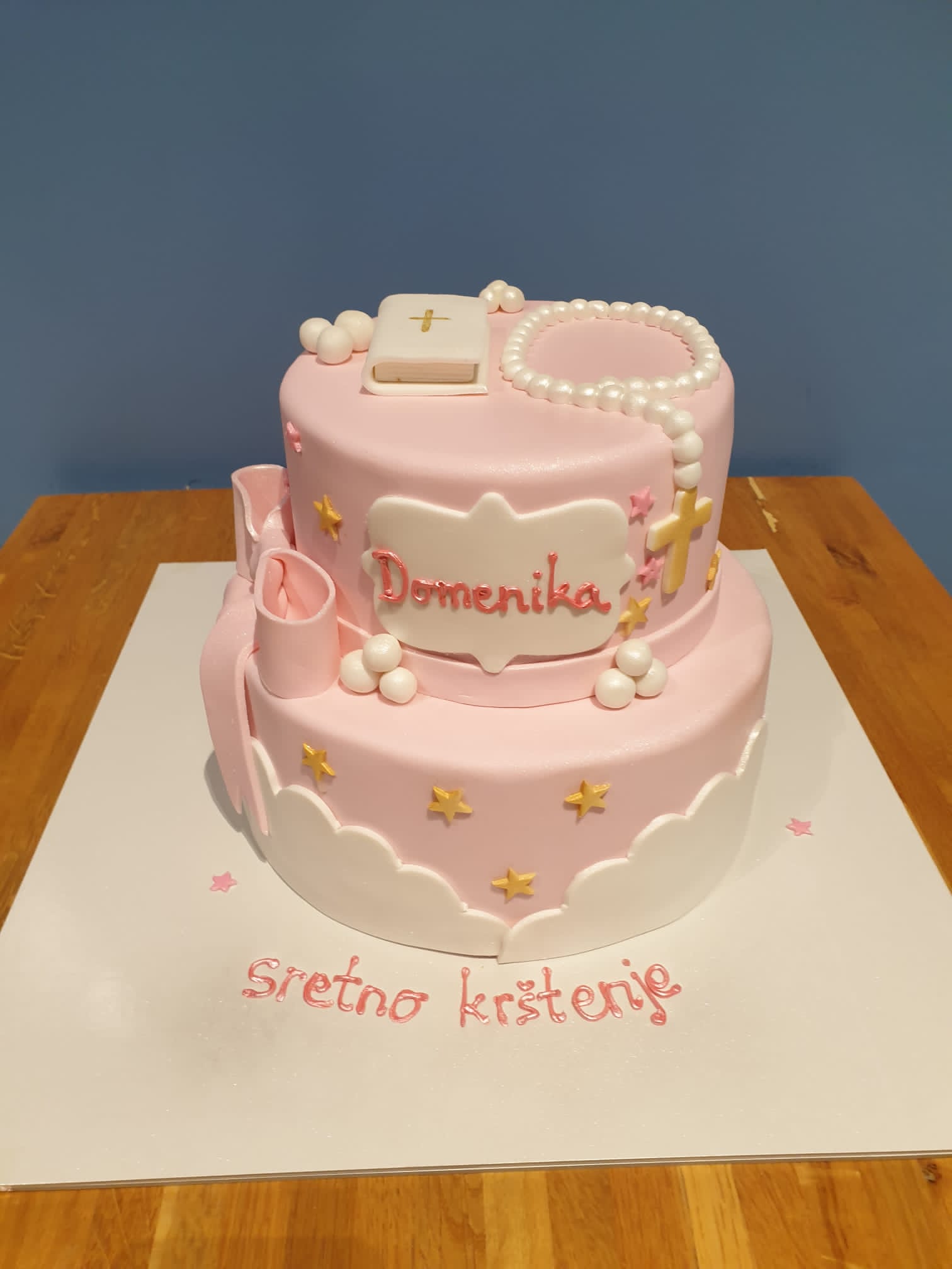 Torta za krštenje, biblija, krunica, mašna (611)
