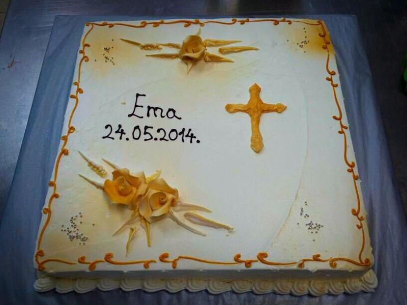 Torta za pričest ili krizmu, zlatni križ i cvjetovi (516)