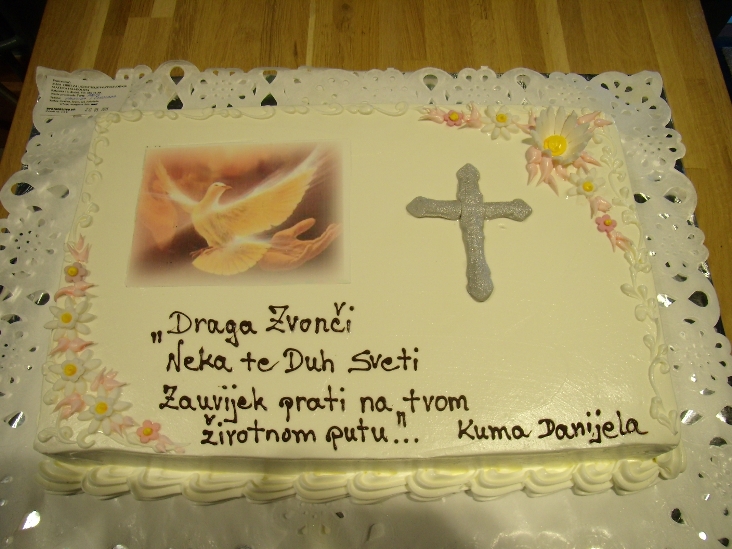 Torta za krizmu, slika golubice, križić, zlatno 2 (560)