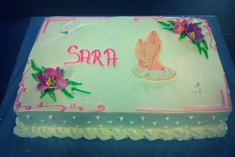 Torta za pričest, roza, ruke u molitvi, cvjetići (547)