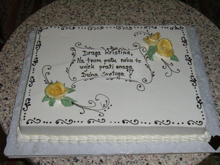 Torta za krizmu, čokoladne vitice i žute ruže (568)
