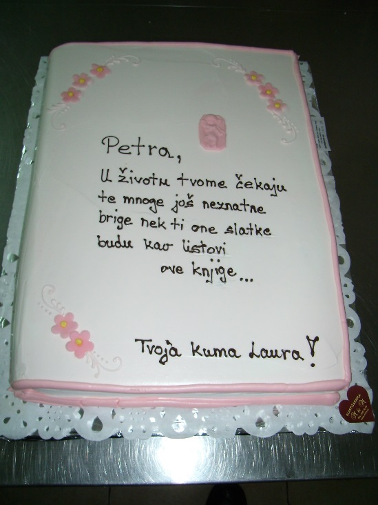 Torta za pričest, zatvorena knjiga, rozo bijeli dizajn cvjetići (570)